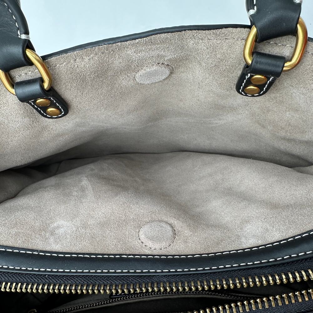 NEW Quince Italian Leather Medium Convertible Satchel Bag Black Brown Handles - Picture 14 of 16